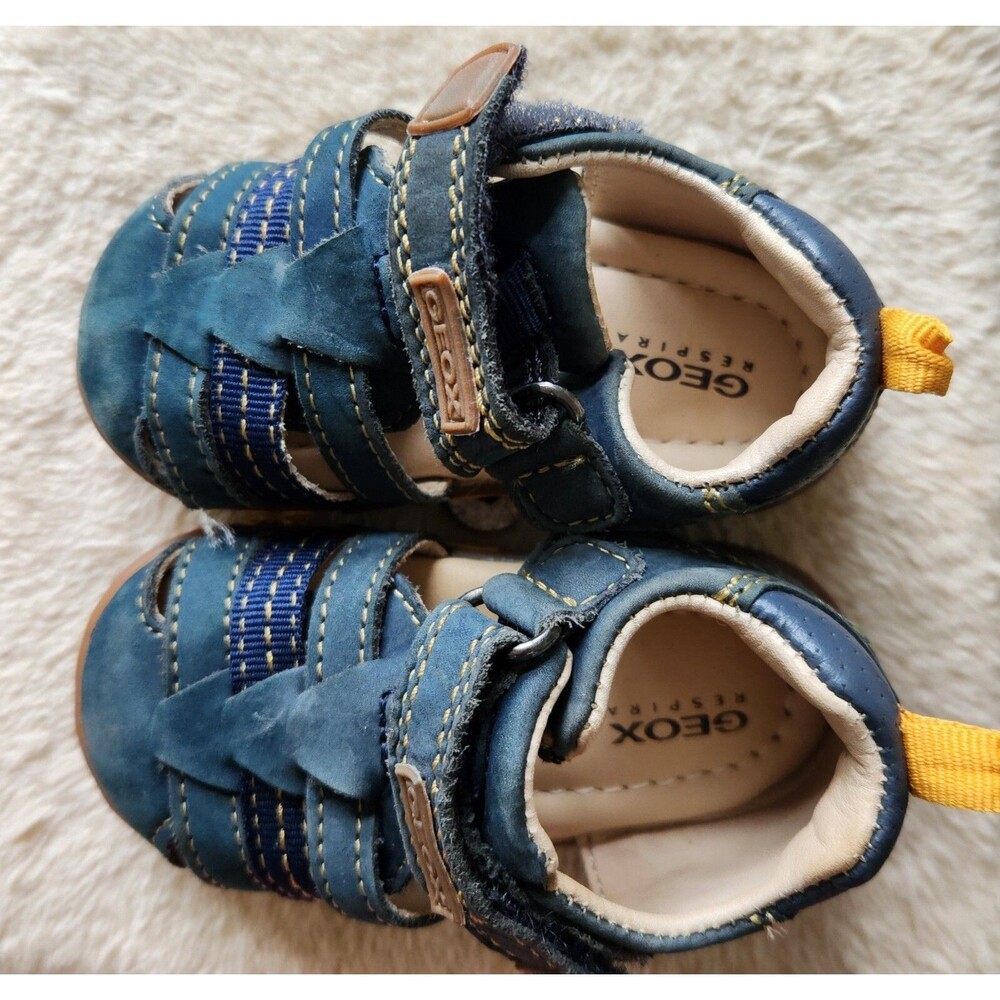 Geox Respira Boys 4 Toddler Blue Suede Sandals Rubber Sole Shoes